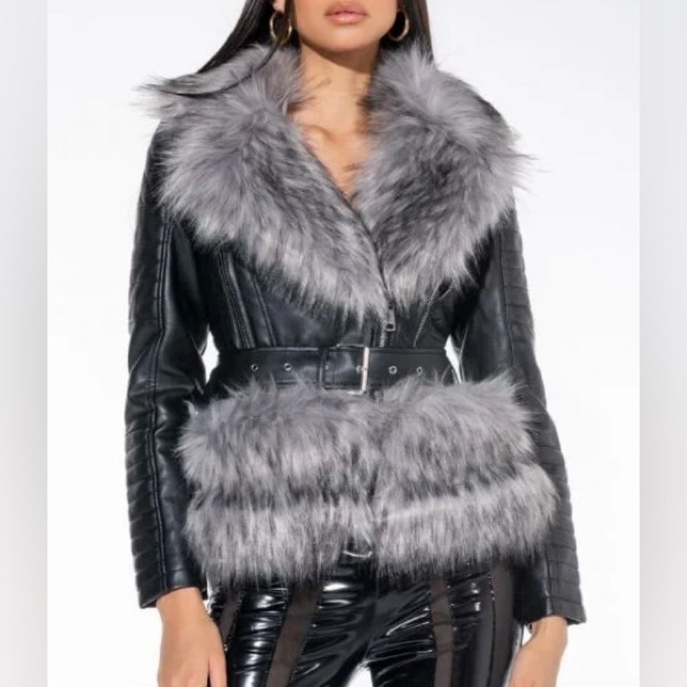 Waist Lined Faux Fur Moto jacket
